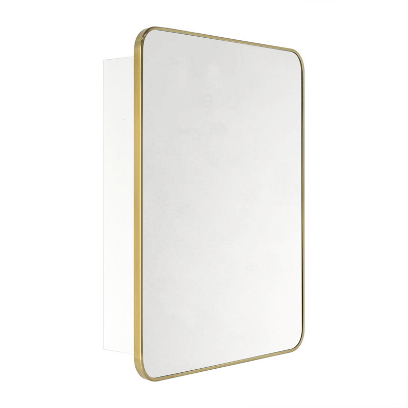 Garnes Recessed or Surface Mount Framed Medicine Cabinet with Adjustable Shelves, 30" H x 24" W x 4.84" D, Brushed Gold