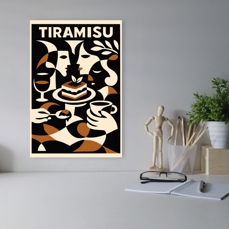 Tiramisu rétro, art abstrait rétro élégant et romantique, 18" H x 12" W