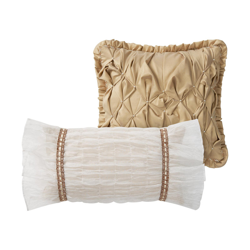 Gold and White Polyester Decorative Throw Pillow Set