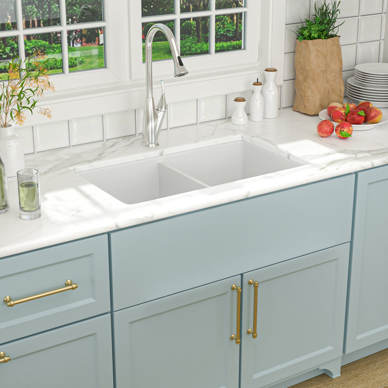 Évier de cuisine à double cuve encastrable avec accessoires L 32 po x l 19 po