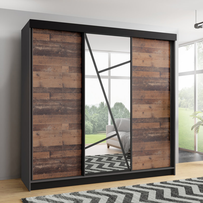 Annelijn 3 Door Wardrobe, 205cm H x 200cm W x 60cm D, Dark Brown/Gray