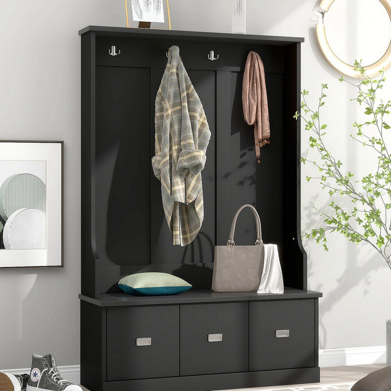 Portemanteau avec banc et rangement pour chaussures, Noir