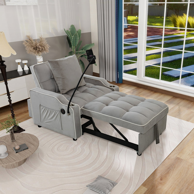 Canapé-lit convertible 3-en-1 avec dossier réglable et design multifonctionnel pour la vie moderne, Gris clair