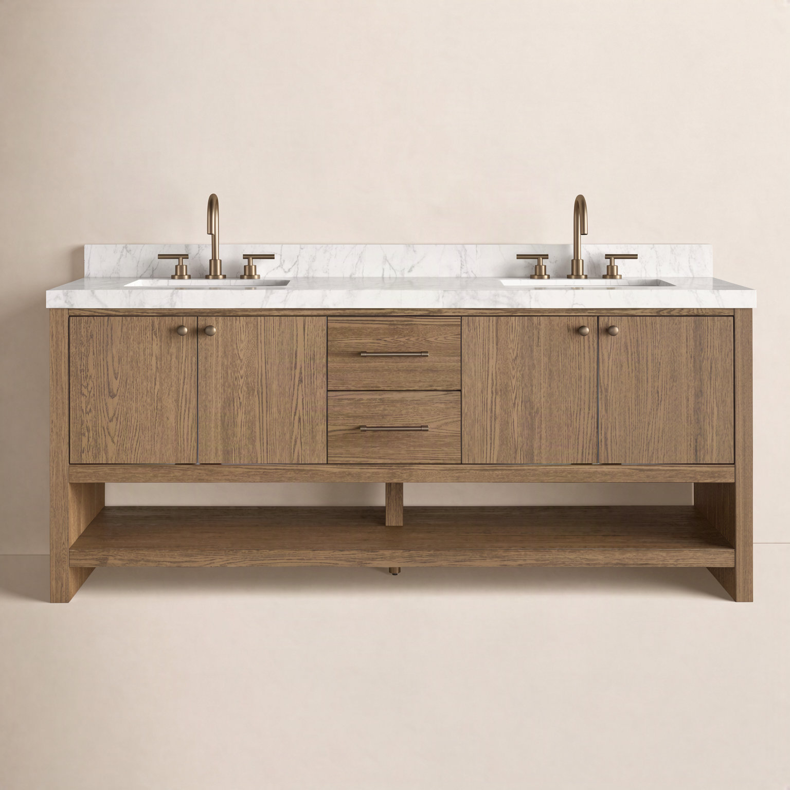 Abington Carrara Marble Double Bathroom Vanity, Brown