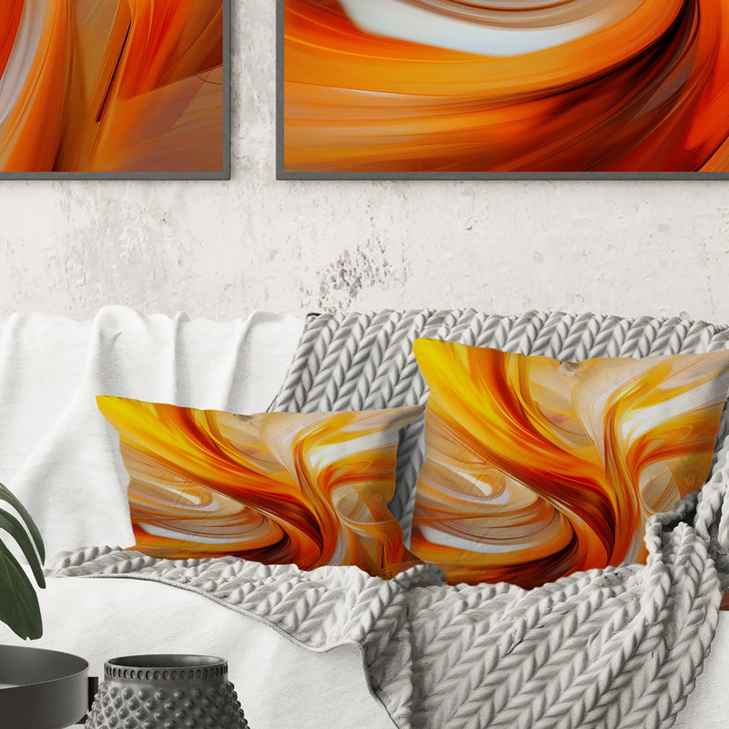 Orange Abstract Warm Fractal Design VII - Fractals Printed Throw Pillow