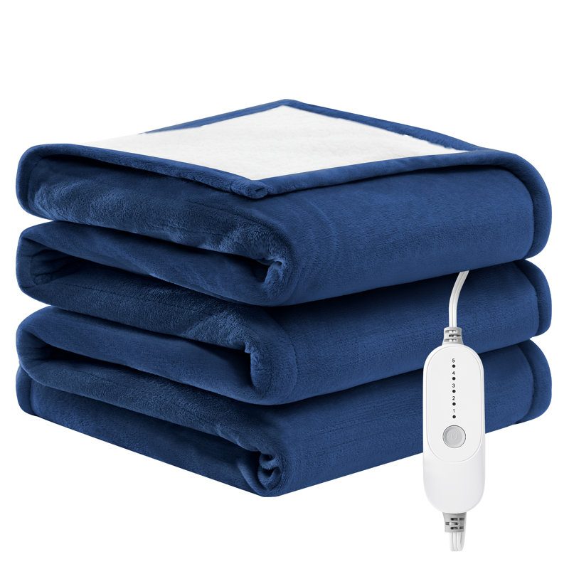 Couverture chauffante en flanelle et en peau d'agneau, Jeté, Marine