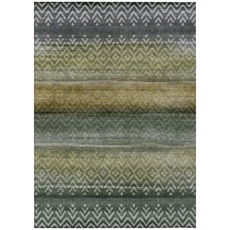 Machine Washable Indoor/Outdoor Xhevrie Green Rug, Rectangle 2'6" x 3'10"