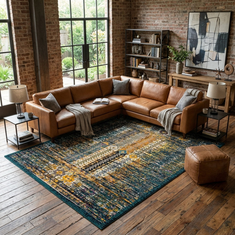 Tapis Kristen Naplate, Teal, Rectangle 10 pi x 13 pi 1 po