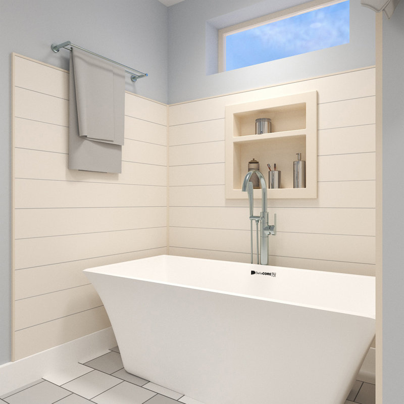 Bella CORE Poly Shiplap Tub and Shower Surround 2 Wall up to 48Dx48Wx72H, Tan, 72" H x 72" W x 48" D
