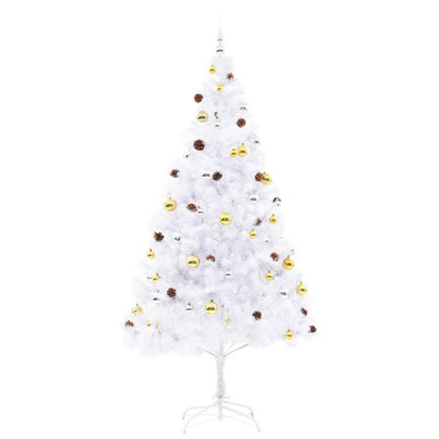 Christmas Tree Holiday Artificial Xmas Tree with Baubles and LEDs White