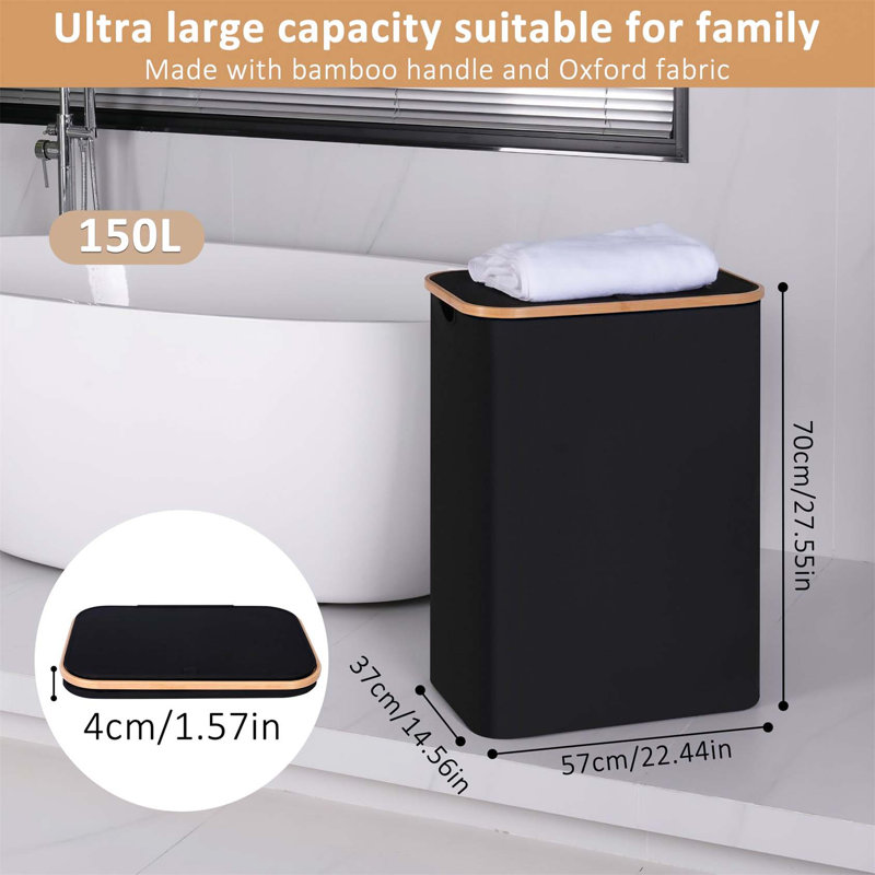 Bhargava Laundry Hamper with Handles, Black