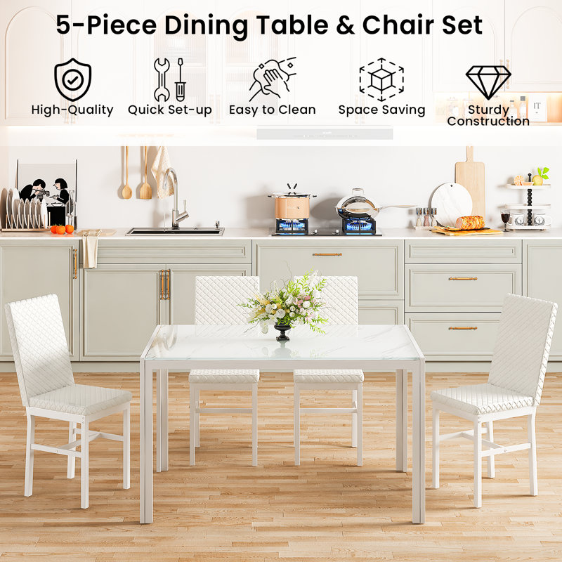 Ensemble de salle à manger rectangulaire L 47,24 po x l 27,55 po Hadessah, Blanc