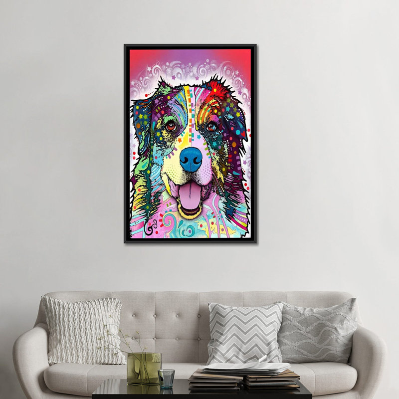 «Australian Shepherd» par Dean Russo, reproduction sur toile tendue sur châssis, H 26 po x l 18 po x P 1,5 po, Cadre noir