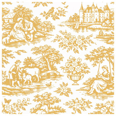 Golden Countryside Toile Wall Tapestry - Toile Wall Decor