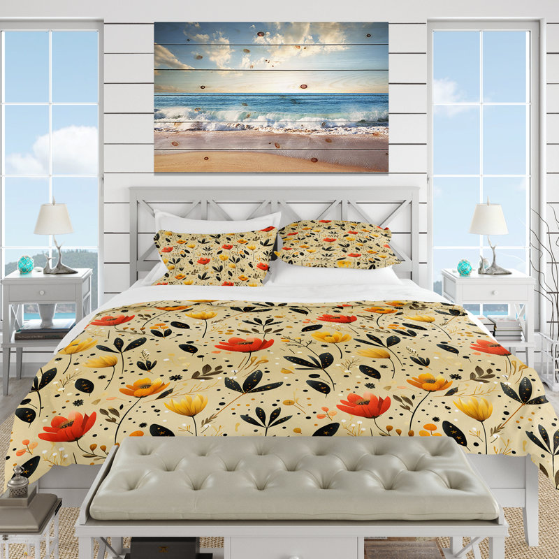 Ensemble de housse de couette Sunset Ladybug Flowers I, Housse de couette simple + 1 taie décorative stan