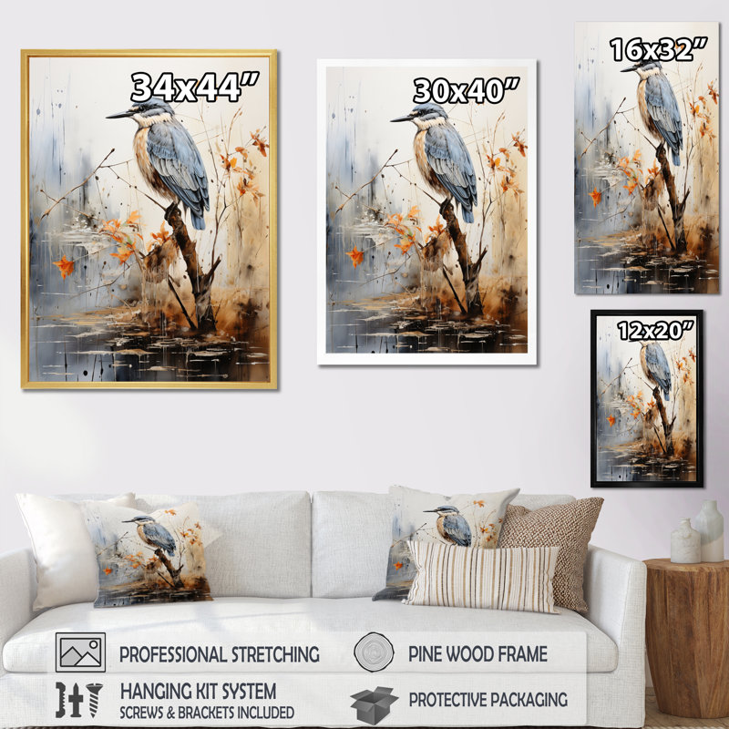 «Tanja Asian Art Bird Sumi IV», reproduction sur toile, H 32 po x l 16 po x P 1 po, Cadre flottant doré