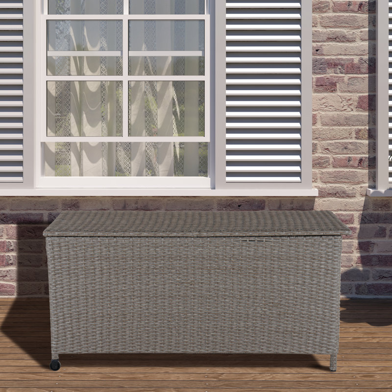 120-Gallon Brown Wicker Deck Box with Lockable Wheels