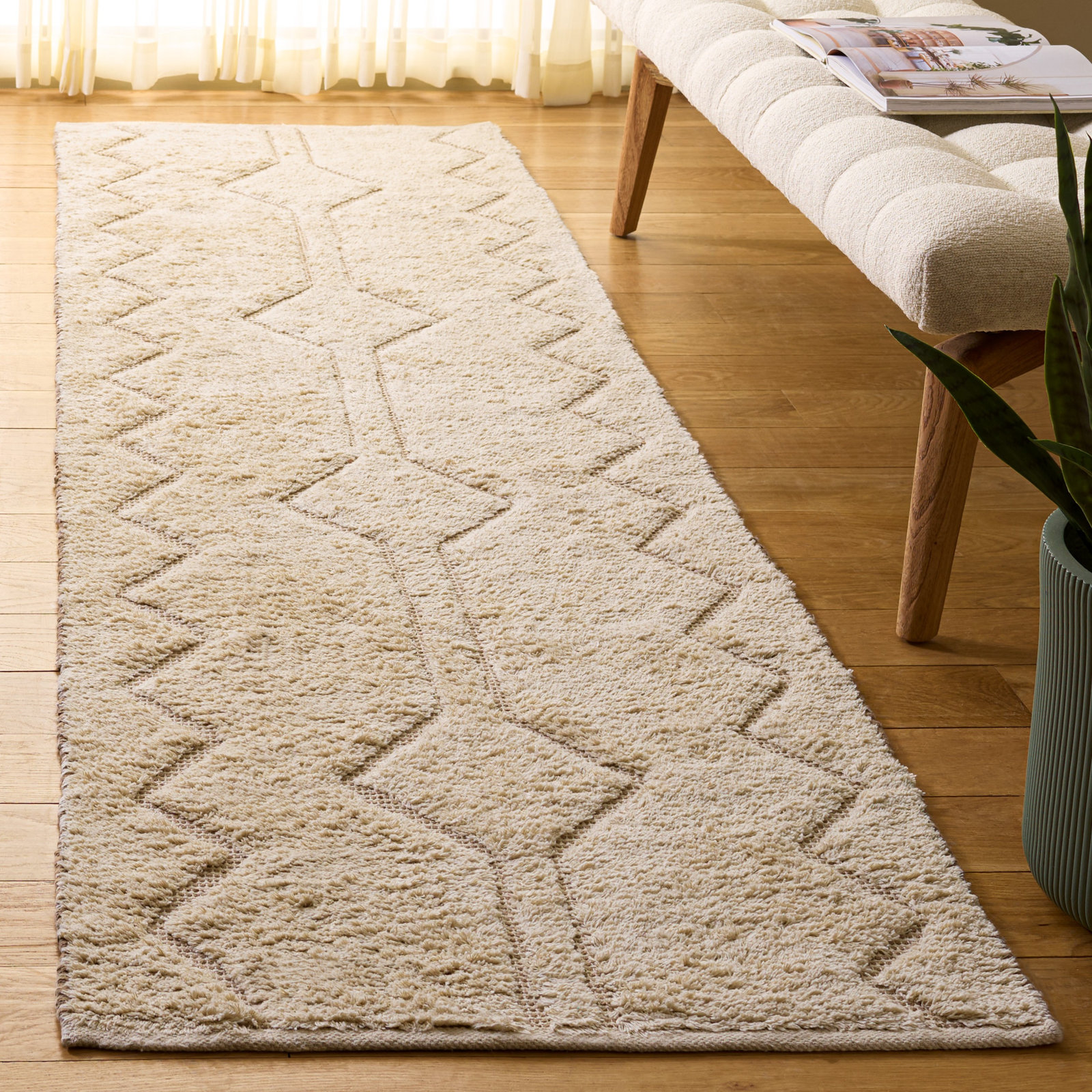 Hand-Loomed Geometric Cotton Rug, Runner 2'3" x 8'