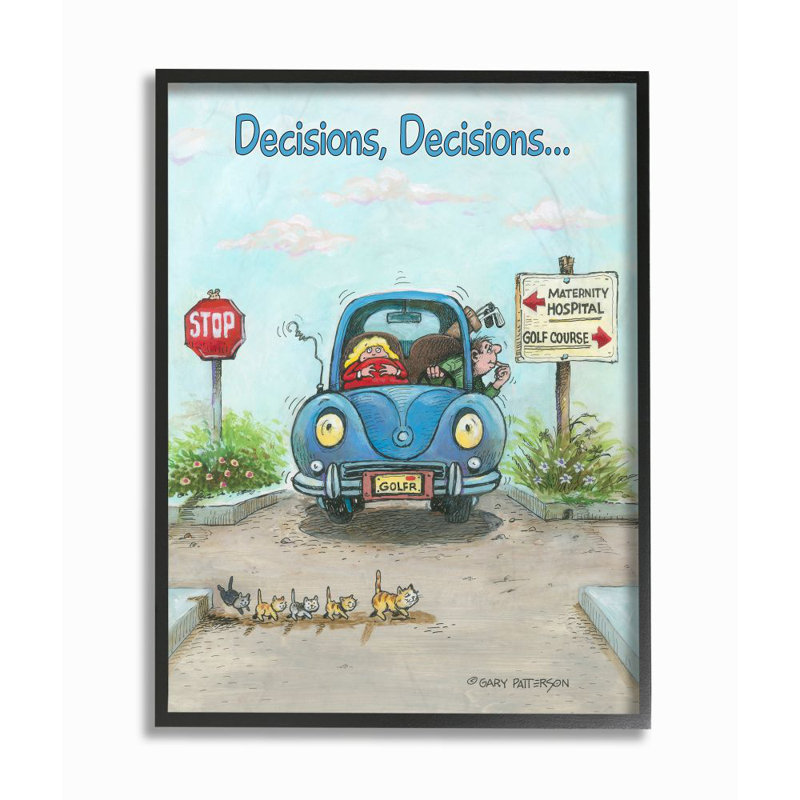« decisions drôle family golf drawing sports design » par gary patterson, impression, H 20 po x l 16 po, Cadre noir