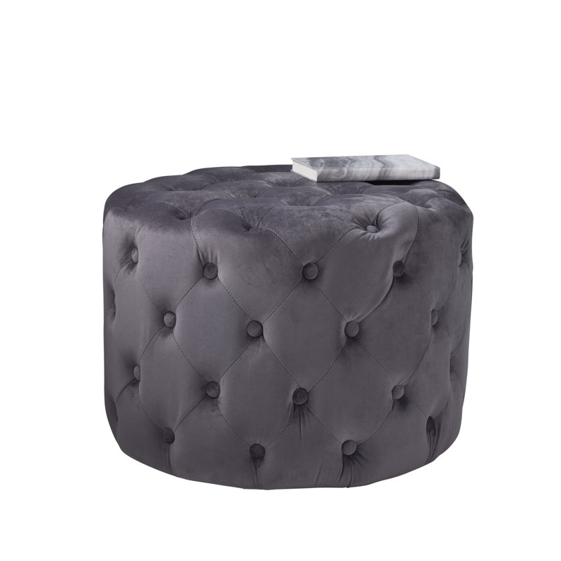 Manufactured Wood Accent Stool, Grey Tufted