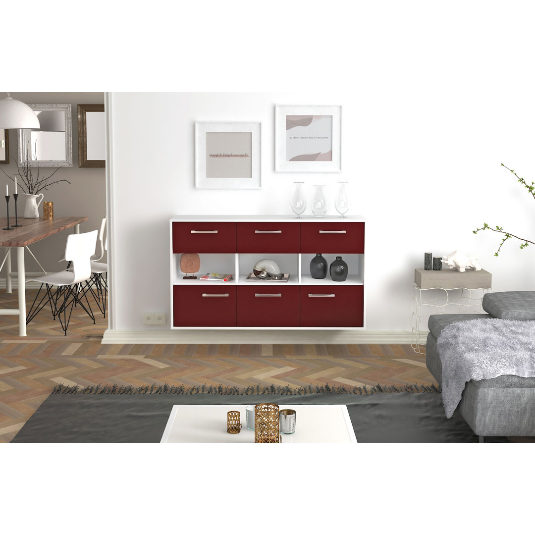 Sideboard Nakayla, Farbe: Weiß/Anthrazit, Fliegend/Metallgriffe, Größe: 136x79x35 cm