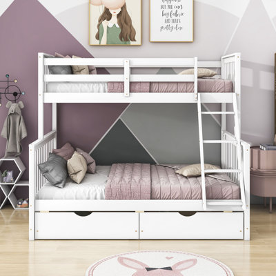 Twin Over Full Wooden Bunk Bed With 2 Drawers