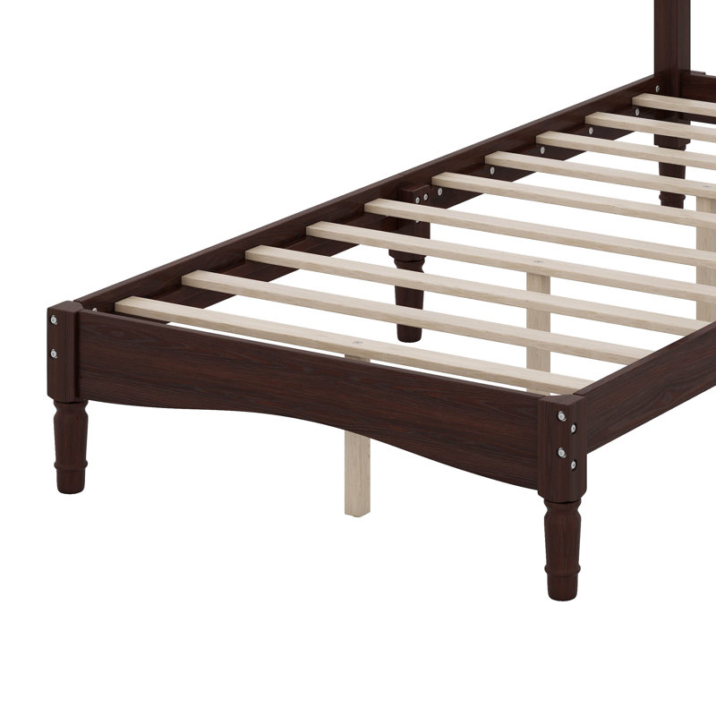 Lit plateforme simple en bois avec tête de lit en forme de gourde, lit plateforme de style rétro, Noyer