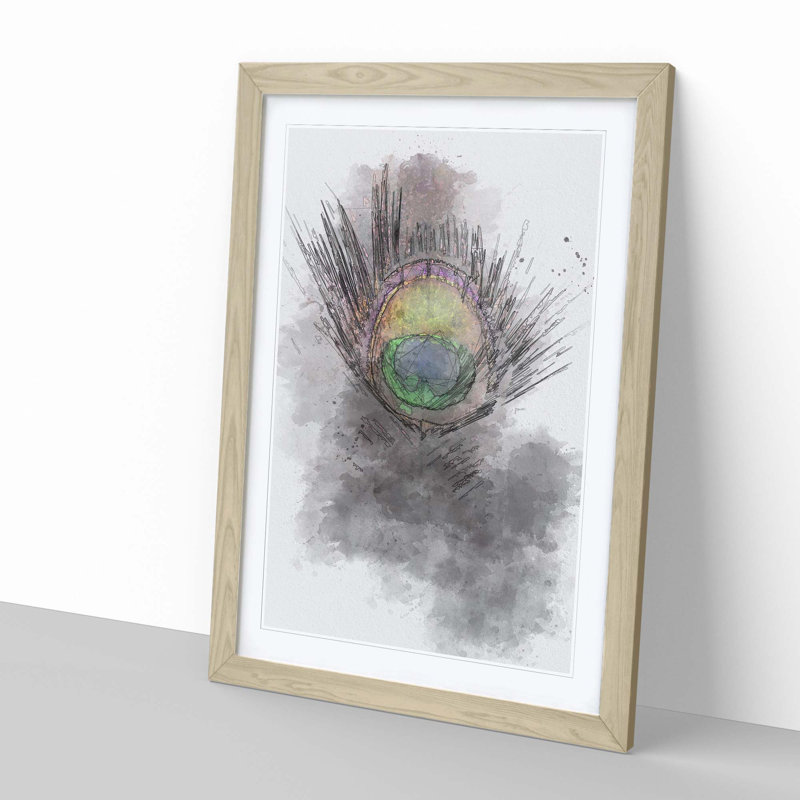 Purple Peacock Feather in Abstract - Picture Frame Graphic Art Print, 91cm H x 60cm W x 2cm D, Oak