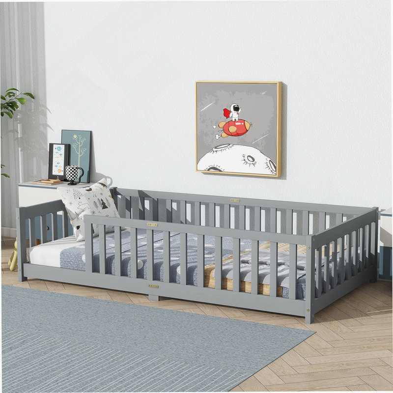 Lit plateforme avec clôture et porte pour enfants Finka, Simple, Gris