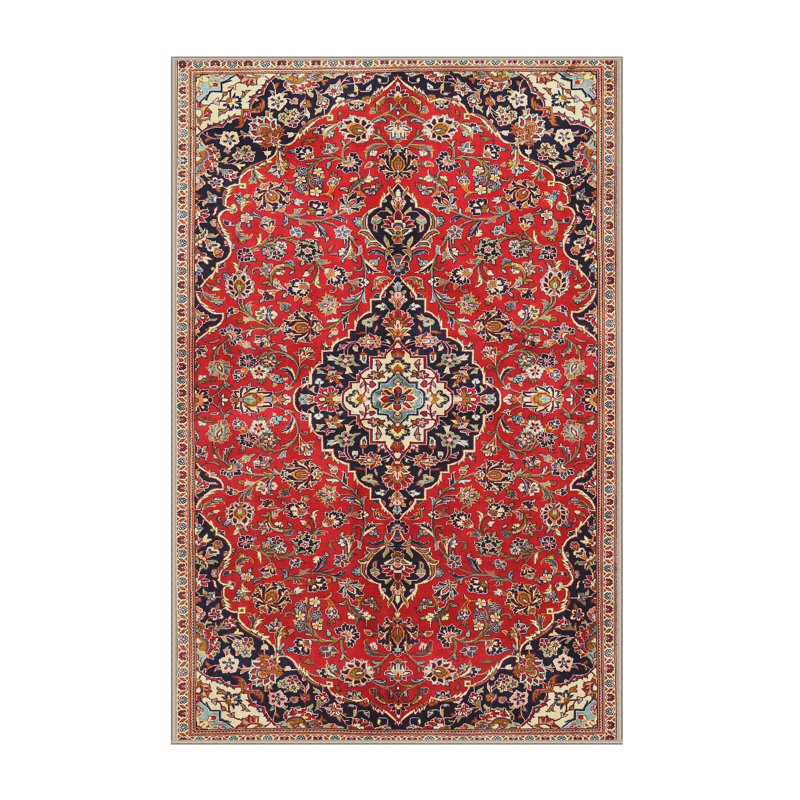 Rouge oriental/noir/vert Tapis décoratif, Rectangle 5 pi x 7 pi