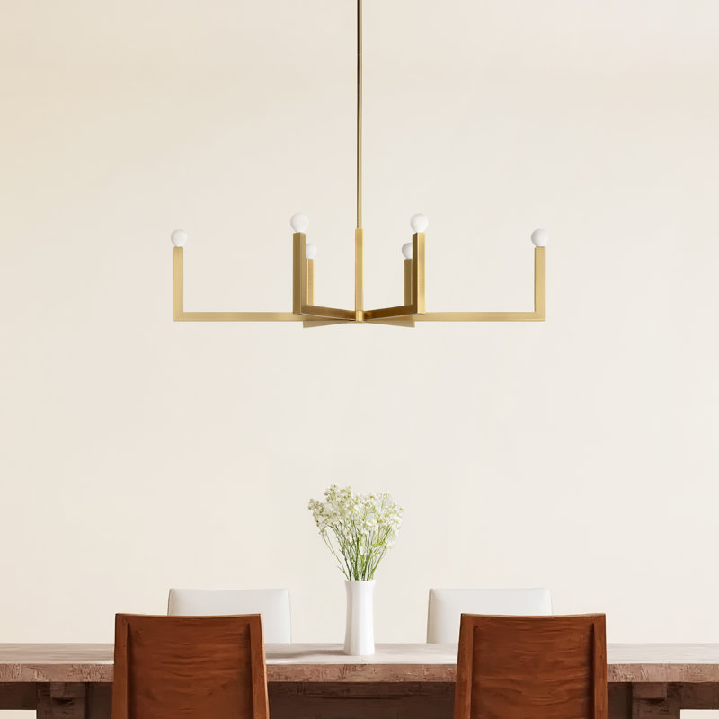 6 - Light Dimmable Geometric Chandelier, Heritage Brass, 36"
