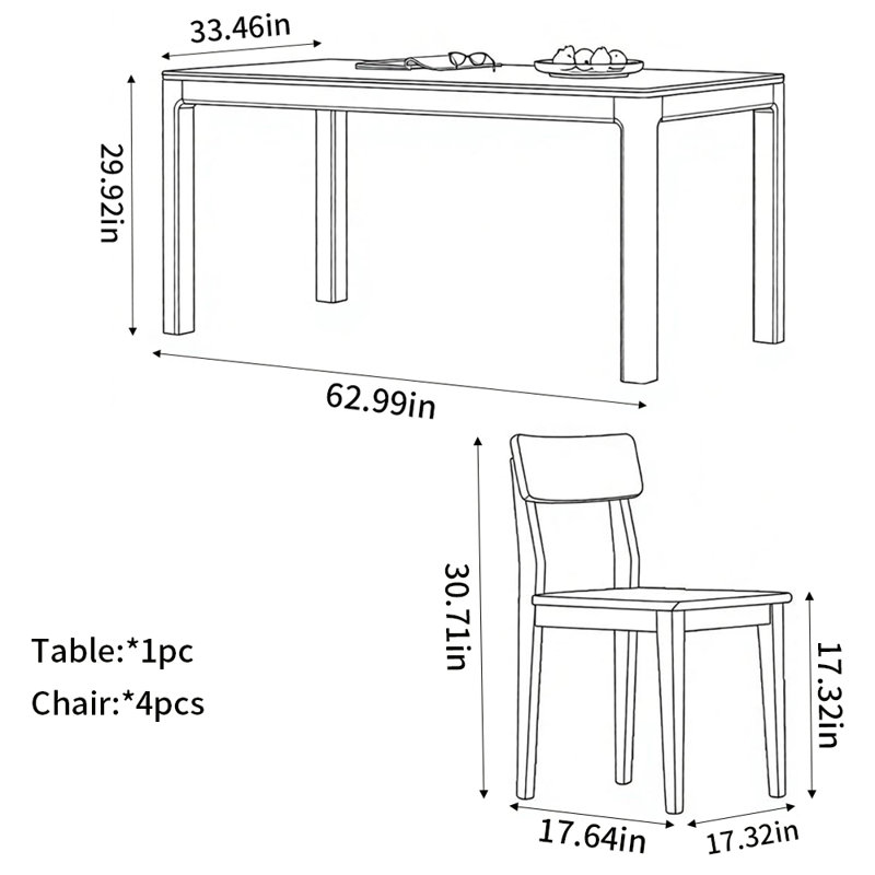 Ensembles de table de salle à manger Retro Elegant, 29.92" H x 62.99" W x 33.46" D
