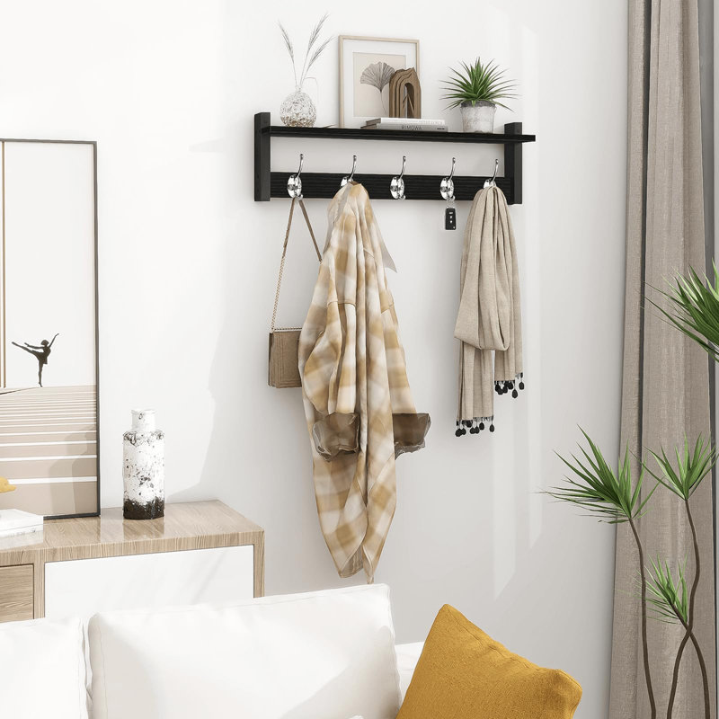 Wall Mounted Coat Rack with Storage, Black/Silver