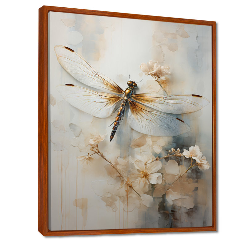 Dragonfly Delight - Dragonfly, reproduction sur toile encadrée, H 32 po x l 24 po x P 1 po, Cadre flottant brun