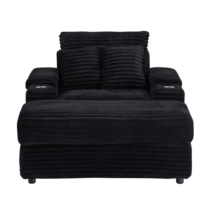 43" Corduroy Single Seater Sofa With Ottoman, Black Polyester