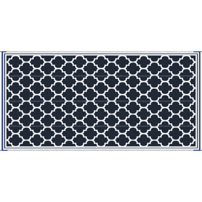 Reversible Patio Rug, 9' X 18', Waterproof Plastic Straw Rug. Blue & White Floor Mat For Backyard, Deck, Picnic, Beach. Portable With Carry Bag, Easy To Handle 18' Outdoor Polypropylene
