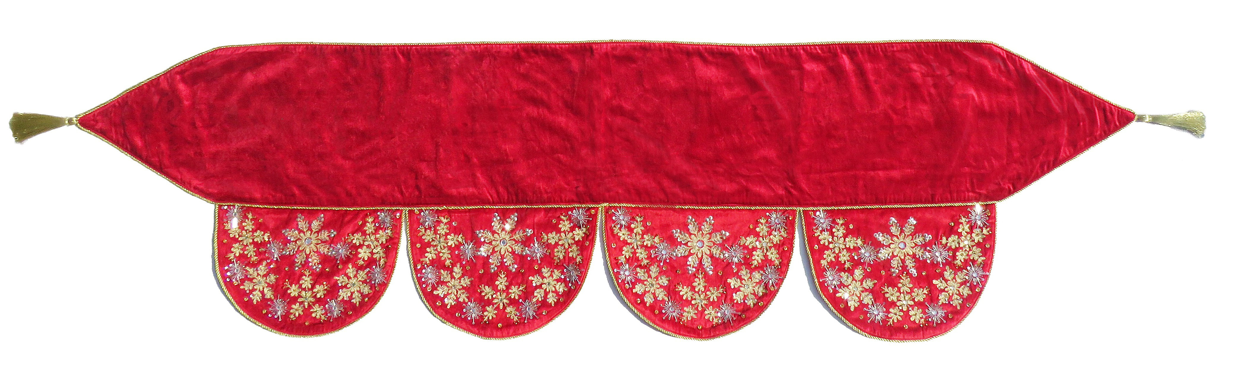Ivory Velvet Mantel Scarf Hand Beading and Crewel Embroidery - 72