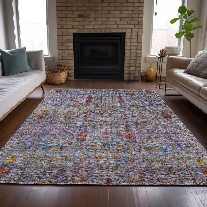 Machine Washable Indoor/Outdoor Xhevrie Blue Rug, Rectangle 5' x 7'6"