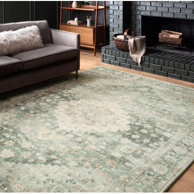 Tapis oriental bleu sarcelle / ivoire