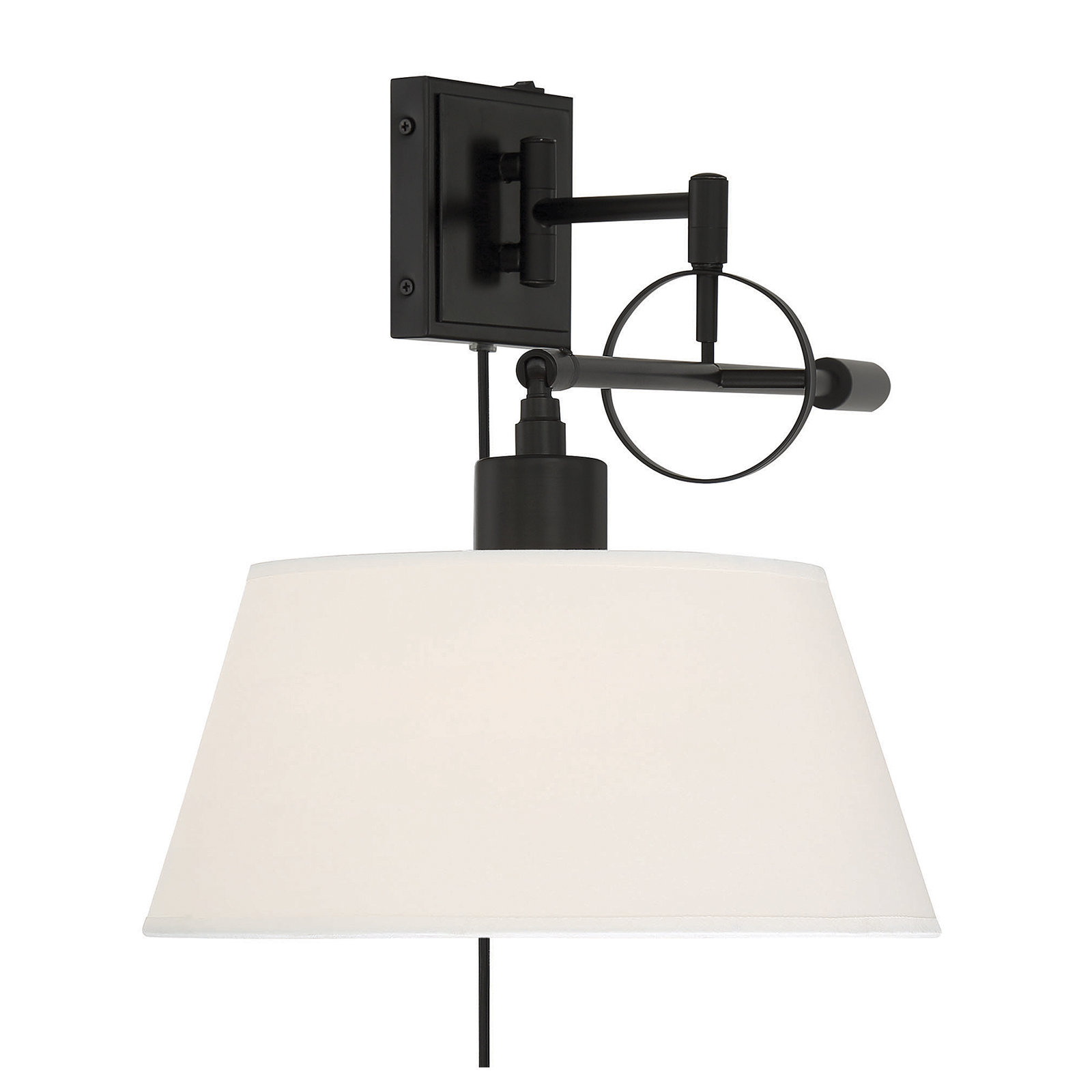 Judd Single Light Steel Dimmable Plug-in Swing Arm Sconce, Black, White