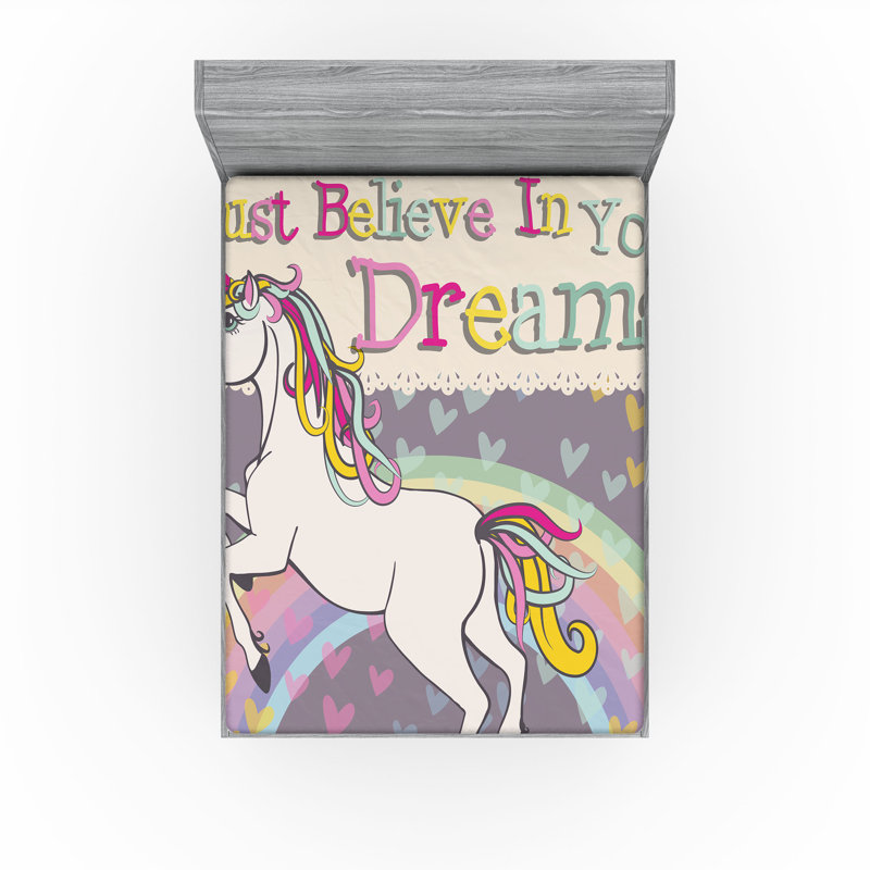 Drap-housse féminin Ambesonne, ensemble de 2 «Believe in Your Dreams Say Beige and Lilac», Drap-housse de taille très grand