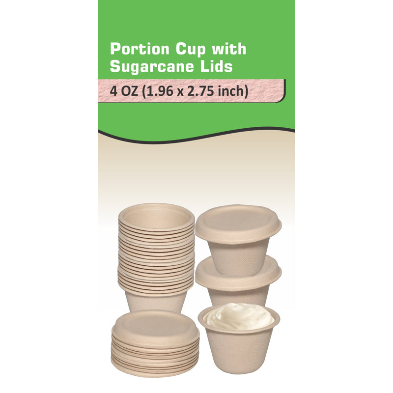 4 tasses à soufflé compostables 4 oz avec couvercles en fibre 50 tasses