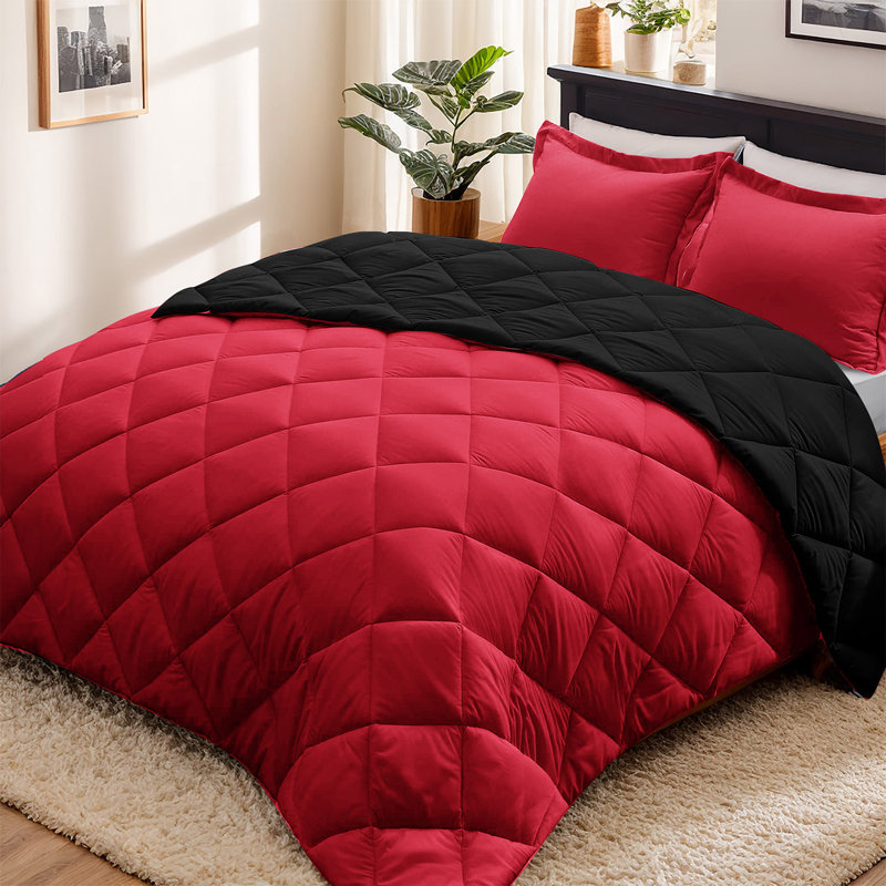 3Pc Size Comforter Set-All Season Reversible Down Alternative Comforter With Two Shams -Quilted Duvet Insert With Corner Tabs - Diamond Stitched Blanket - Breathable, Soft, Fluffy
