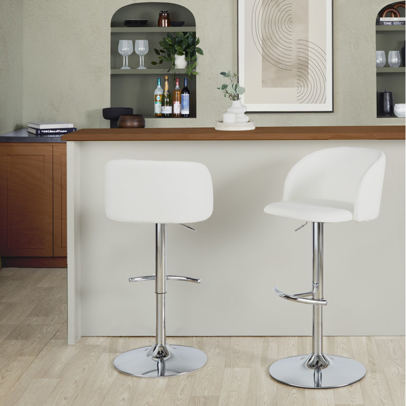 Terrance Adjustable Bar Stools With Rounded T Footrest, White, Chrome
