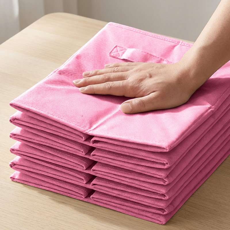  Ensemble de 6 bacs de rangement en tissu avec poignées pliables pour tablettes, rose vif, Hot Pnk