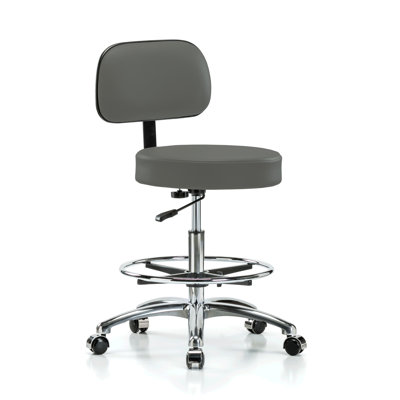 PERCH Chrome Basic Exam Stool with Back and Foot Ring | Medium Bench Height 21-28.5"