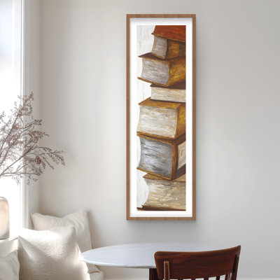 Pile de livres - Nature morte beige, reproduction encadrée pour la décoration intérieure