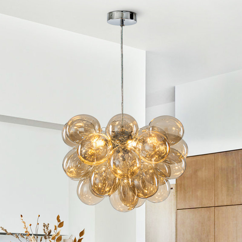 Lustre cognac champagne en verre bullé, luminaire suspendu moderne pour salle à manger, 5