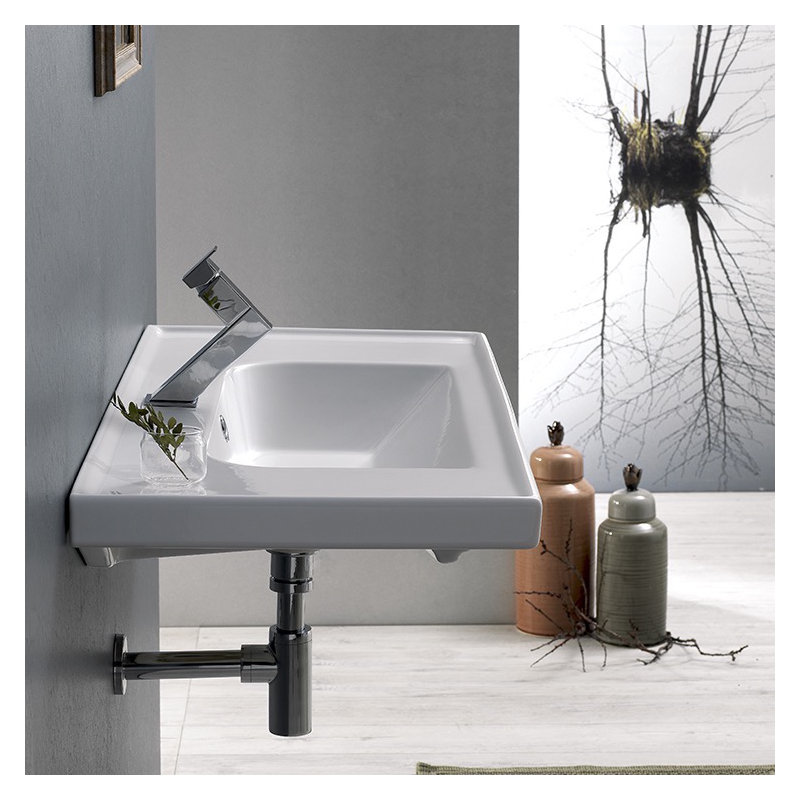 CeraStyle By Nameeks Frame 17.72'' White Ceramic Rectangular Drop-in, Wall Mount Bathroom Sink with Overflow, Single Hole