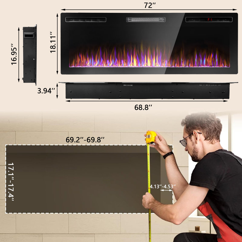 Foyer électrique linéaire ultra-mince Alais, H 18,11 po x l 72 po x P 3,85 po